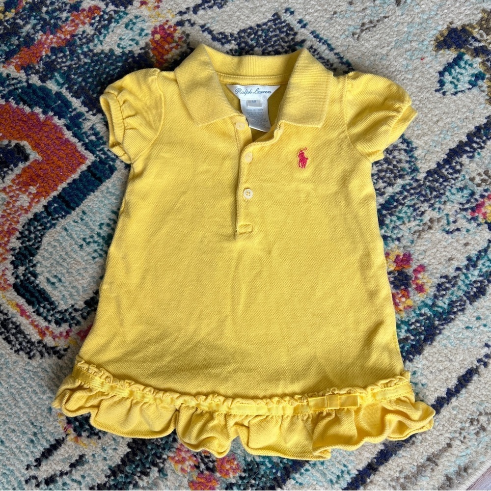 Ralph Lauren Baby Girl Yellow Ruffle Polo Dress Size 6M